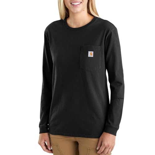 Carhartt Pocket T-shirt de manga larga, Loose Fit, tejido grueso Para Mujer, Negro, M