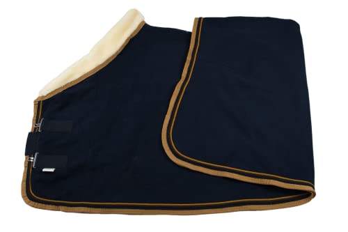 WAGNER Fleece Abschwitzdecke mit Fellkragen (Blau-Creme, 115)
