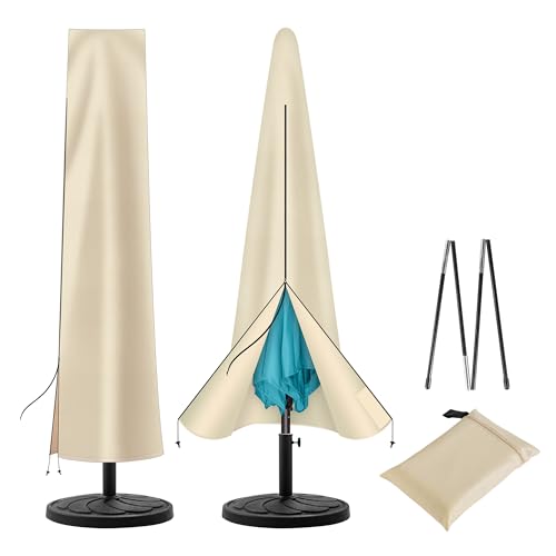 uHousDeco Patio Umbrella Cover - Outdoor Umbrella Cover for 7.5ft 8ft 9ft 10ft 11ft Waterproof 420D Oxford Folding Rod (Beige)