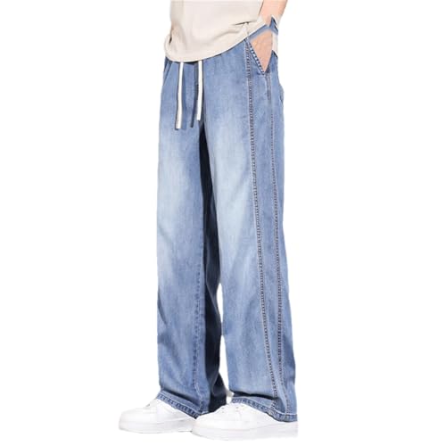 Men's Thin Striped Jeans, Casual Drawstring Straight Pants, Street Style Jeans