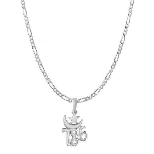 Pendentif 786 en argent pur avec chaîne figaro pour homme et femme