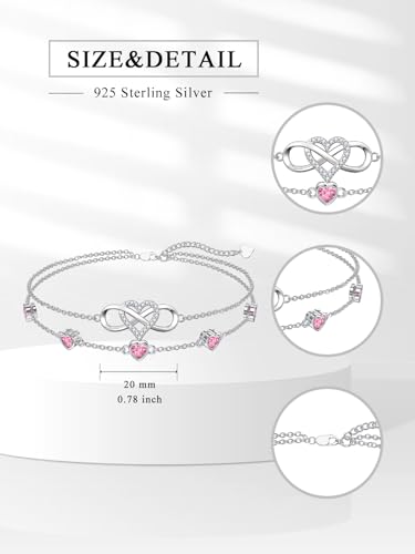 Image of Dorunmo 925 Sterling Silver Infinity Heart Birthstone Anklet Bracelets for Women Best Mother's Day Birthday Jewelry for Wife Girlfriend Mom Her