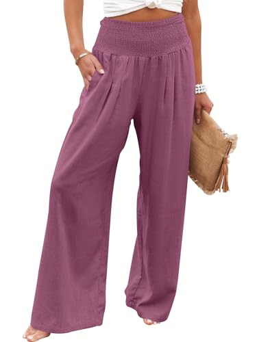 Image of ANRABESS Women Linen Palazzo Pants Summer Boho Wide Leg High Waist Casual Lounge Pant 2026 Beach Travel Vacation Outfits