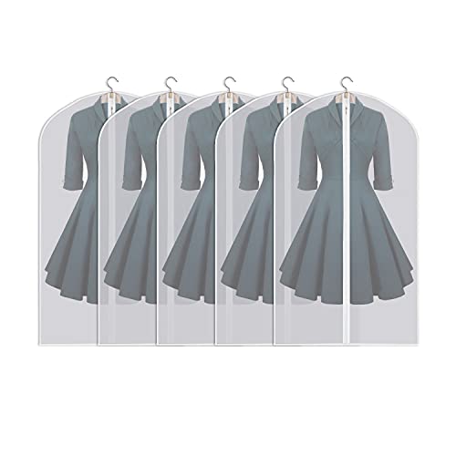 Meicynhoger Anti-Dust Plastic Garment Bags Covers for Hanging Clothes/ Travel, Waterproof Translucent Garment Cover with Zipper for Windbreaker/Middle Dress/Down Jacket/Trousers,48 inch Long,5 Pack