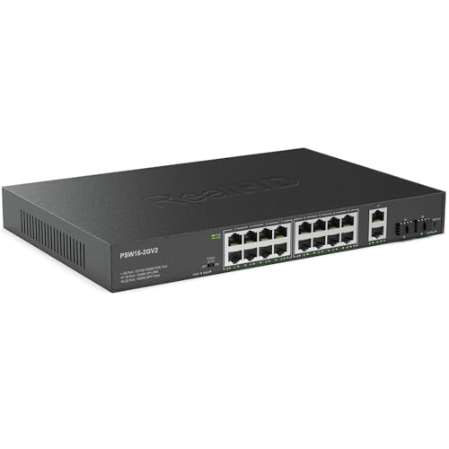16 Port Full Gigabit PoE Switch with 2 *Gigabit SFP Ports & RJ45 Ports, Unmanaged Plug and Play, High Power Total Budget 300W, 802.3af/at Compliant, Fanless & Slience, Metal Housing, Rack Mount