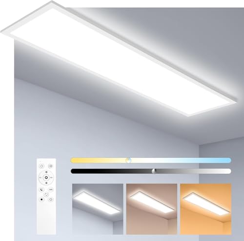 Oraymin LED Panel 120x30 Dimmbar, LED Deckenleuchte mit Fernbedienung, 40W 4400LM Deckenlampe, 3000K-6500K Deckenpanel mit Speicherfunktion, als Schlafzimmerlampe, Wohnzimmer Lampe