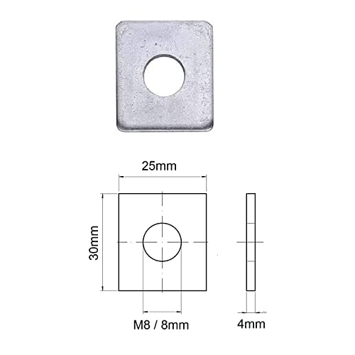 TERF® M8 (8mm) X 25mm X 30mm X 4mm Rectangular Plate Washer with M8 (8mm) Round Hole for Bolts/Nuts Heavy Duty M8 X 25mm X 30mm X 4mm Flat Plate Washer - Image 3