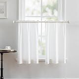 Valea Home White Kitchen Tier Curtains 36 Inch Length, Moroccan Geometric Lattice Jacquard Small Cafe Curtain, Light Filtering Short Window Panels for Bathroom Basement 2 Panels 25*36 Inch