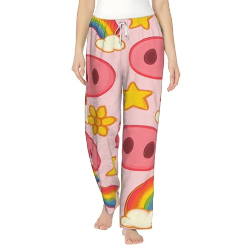Pantalon pyjama polaire arc-en-ciel contre le froid hivernal homewear doux femme