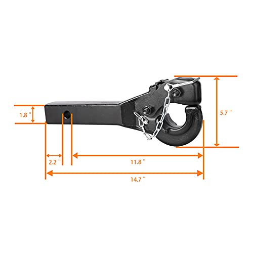 Angcosy 10-Ton Pintle Hook Trailer Hitches Receiver Hook For 2” Hitches Hitch Hook Military Receiver, 20000 Lbs, 15” Length #TOP2