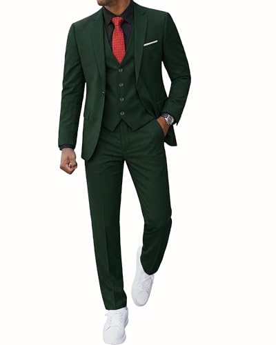 MrSure Mens 3 Piece Suit Blazer, Slim Fit Tux with One Button, Jacket Vest Pants & Tie Set for Party, Wedding and Business