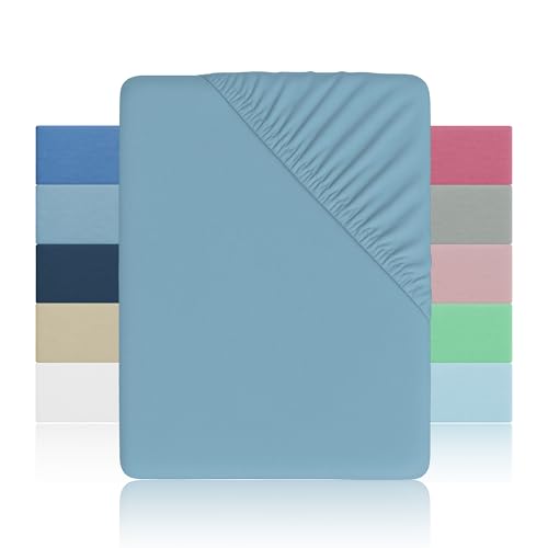 H HANSEL HOME Sábana Bajera Ajustable Cama 150 – Altura 28cm – Microfibra Suave y Transpirable – Sábanas Bajeras Ajustables - Sábana Bajera 150x190/200cm – Azul