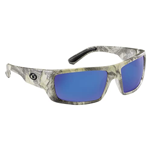 Flying Fisherman Sargasso Wrap Around Polarized Sunglasses, Matte Camo Frame/Smoke-Blue Mirror Lens, Medium