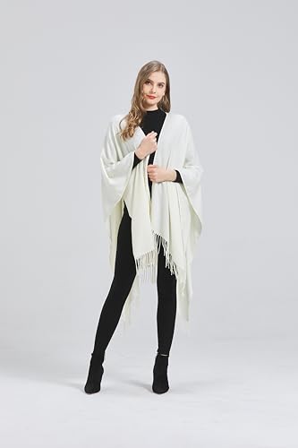 Modena Women's Wrap Shawl Poncho Ruana Cape Sweater Cardigan Open Front for Summer Spring Fall Winter (White)2