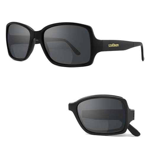 SZEOEOM Gafas de Sol Bifocales con Lentes de Lectura Integradas-Montura Plegable TR90 Irrompible Protección UV400 Diseño Envolvente para Hombres y Mujeres Libre y Portátiles (Negro, 2.5, Dioptrías)