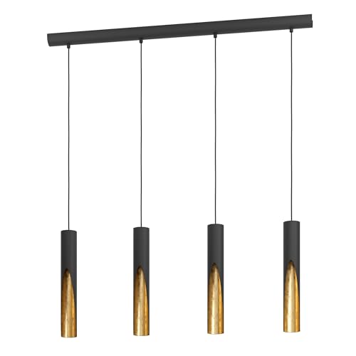Eglo Barbotto - Lampada LED a sospensione a 4 luci, da appendere sopra il tavolo da pranzo con illuminazione indiretta, in metallo nero e oro, con lampadina GU10, luce bianca calda