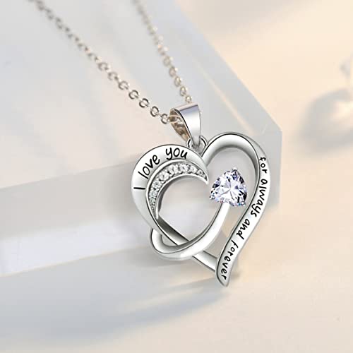 Emma Manor EM Love Heart Pendant Necklace for Women 18k White Gold Plated 5A Cubic Zirconia Engraved I Love You Jewellery Gift for Girls Wife - Image 4