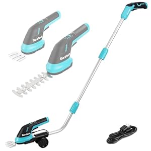 DURATECH Cordless Hedge Trimmer, 3.6V 3-in-1 Handheld Electric Grass Trimmer & Hedge Shears with 50″ Wheeled Extension Pole, USB Type-C Cable and Built-in Li-ion Battery, for Garden, Yard and Lawn