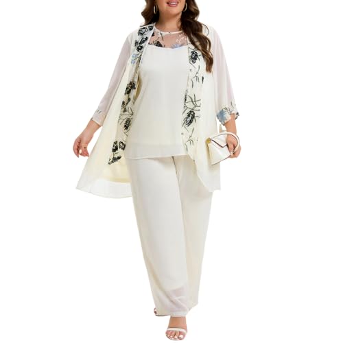 Plus size beige 3-piece pant suit image