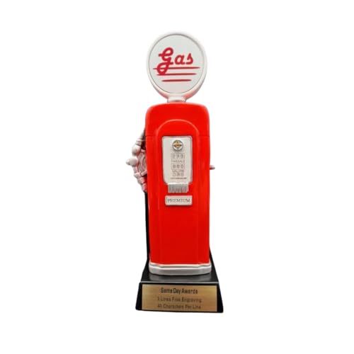 Same Day Awards Vintage Gas Pump Trophy – 10” Retro Service Station Award with Custom Engraving for Employee Recognition, Corporate Gifts, Aviation & Ground Crew Appreciation