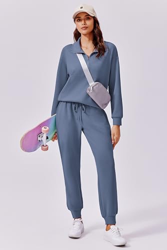 Image of PINSPARK 2 Piece Sets for Women Long Sleeve Half Zip Tracksuit Jogger Sets | 2026 Fall Travel Outfits Lounge Set, Lightweight Soft Air Layer Fabric, Kangaroo Pocket Sweatshirt, Drawstring Joggers Pants