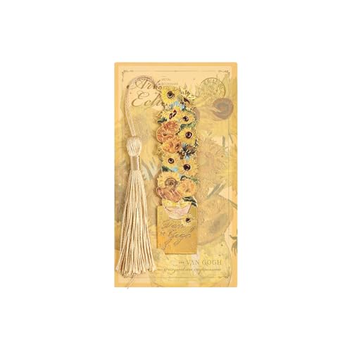 しおり 金属 栞 エレガント感 モネ ゴッホ レトロ調 絵画 名画 華やか バレンタインデーギフト ゴールド中空トリム ブックページマーカー 誕生日プレゼント 女性 女の子 教師 友人 本 恋人に 読書 勉強家 日用品雑貨 文房具 (ひまわり)