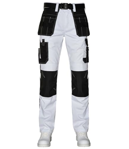 ALF.GERMANY Malerhose Herren Weiß Robuste Arbeitshose mit Cordura...