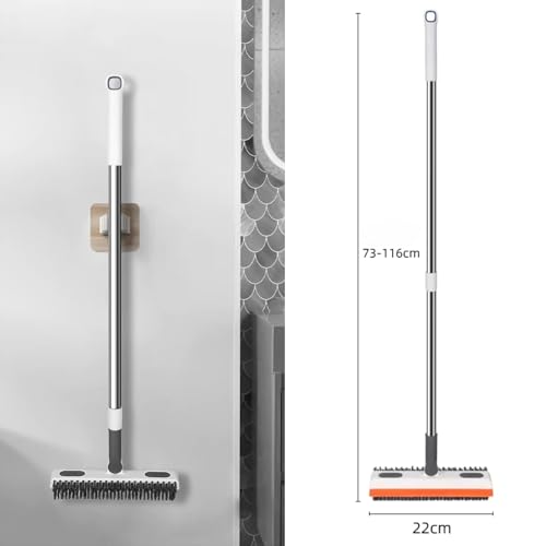 Image of Magic Broom Silicone Floor Wiper - Heavy Duty, Durable & Efficient Floor Cleaning Tool Stainless Steel Extendable Handle Bathroom and Kitchen Squeegee Wiper(Multicolor) (Orange 3 in 1 Wiper)