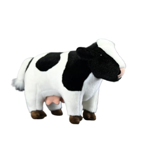 Peluche vache noire et blanche debout de 30 cm pour enfant et passionné de ferme