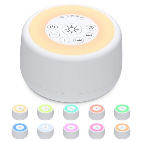 Image of Sleepbox Sound White Noise Machine with 25 Soothing Sounds and 10 Colors Warm Night Light 4 Brightness Levels 32 Volume Levels 5 Timer and Memory Function for Baby Kids Adults Seniors Sleeping White