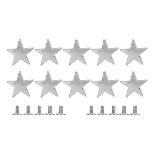 10 Pcs Metal Star Rivets, 20mm Star Shape Studs Star Rivets Leathercraft Spikes, High Glossy Zinc Alloy Leather Rivets Kit, Star Studs for Leather Craft Clothing Bags Belts Shoes