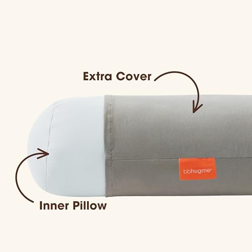 bbhugme Pregnancy Pillow Cover - Cotton Jersey Fabric - Fits bbhugme Pregnancy Pillow for Side Sleeping - Cover Only, Pregnancy Pillow Sold Separately, Stone