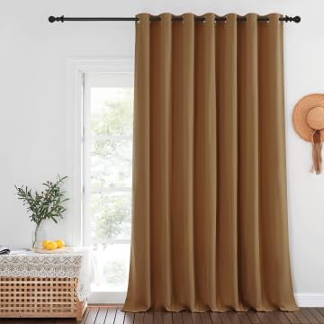 NICETOWN Blackout Curtains for Sliding Glass Door Room Divider Noise Reduce Curtain Panel Portable Window Screen Sliding Partition, W100 x L102 inches, 1 Panel, Gold Brown