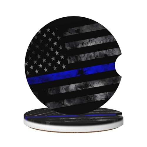 KOSUES Vintage Thin Blue Line American Flag Absorbent Ceramic Car Coasters