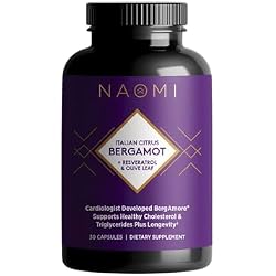 NAOMI Italian Citrus Bergamot 500mg with Resveratrol - Supports Healthy Cholesterol & Triglyceride Levels Already in Normal Range - Patented BergAmore® Extract, 7 Key Polyphenols, 30-Day Supply