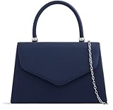LeahWard Women's Faux Leather Clutch Bag,Top Handle Wedding Handbags (Navy)