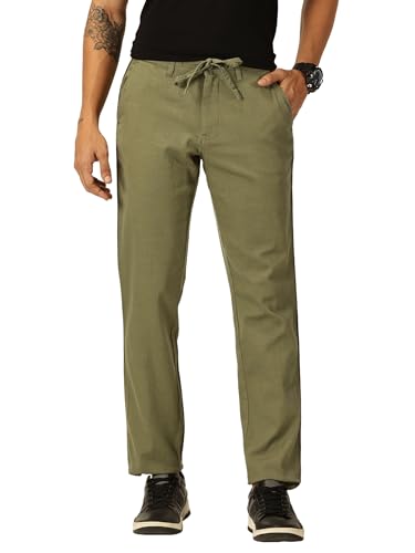 Image of Thomas Scott Men's | Solid | Light Weight | Breathable Fabric | Elasticated Waist | Mid Rise | Regular Fit | Cotton Blend | Button with Drawstring | Chino Trouser | Pants