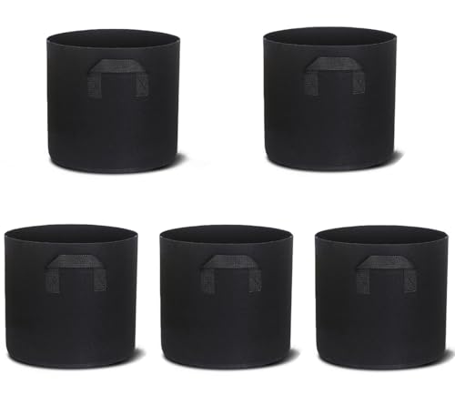 SEKAIHEWA Plant Grow Bags,5-Pack 3 Gallon Black Heavy Duty N