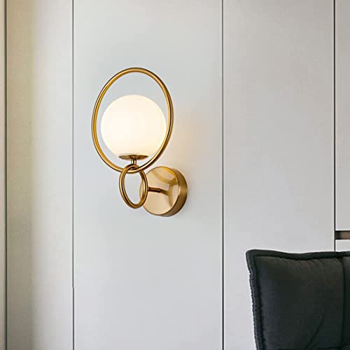 Image of WOKE Mid Century Sconces Lighting 1-Light Antique Golden Bathroom Vanity Light Round Glass Globe Wall Mount Lamp for Bedside Living Room Hallway Foyer (GoldColor & Without Bulb) 78945