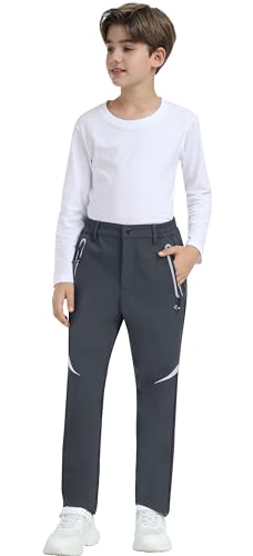 MoFiz Boys Fleece Hiking Snow Ski Pants Kids Winter Waterproof Warm Outdoor Pants with Zippered Pocket3