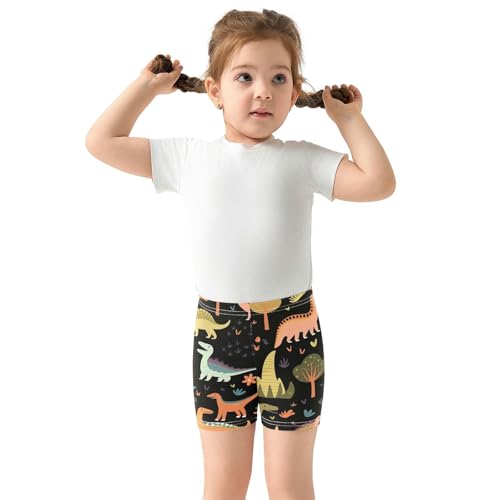 Girls Cotton Bike Shorts Dinosaurs and Trees Print Athletic Cartwheel Dance Shorts Summer Outfit, 4T3
