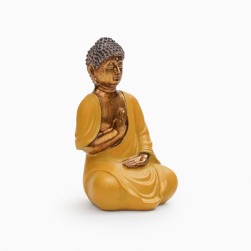 Image of PURE HOME + LIVING Yellow Antique Gold Polyresin Sitting Buddha - Small Idol Statue Showpiece for Home & Office Decoration, Statue for Living Spaces Yoga Studios, Gift for Housewarmings (Pack of 1)