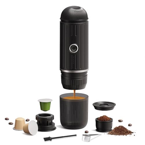 Portable Coffee Maker, Self-Heating Electric Coffee Maker 19 Bar Pressure, Compatible with Ground Coffee and NS Capsule Portable Coffee Maker for Camping, Travel, RV, Hiking, Office