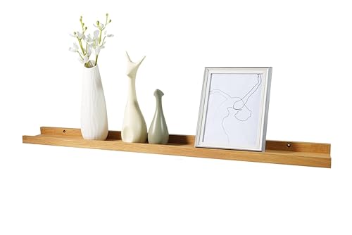 Image of 32 Inch (Set of 1) U Shape Wooden Floating Shelves, Single Rustic Large Wall Shelf with Ledge for Bathroom Bedroom Kitchen Living Room (Brown)