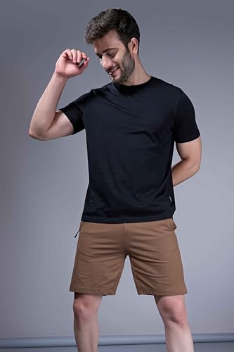 Image of Maxzone Men's Cotton Shorts | Elastic Drawstring Waist | Side Zip Pocket | Regular Fit | Casual Breathable Summer Shorts | Comfortable Lounge, Gym & Travel Shorts