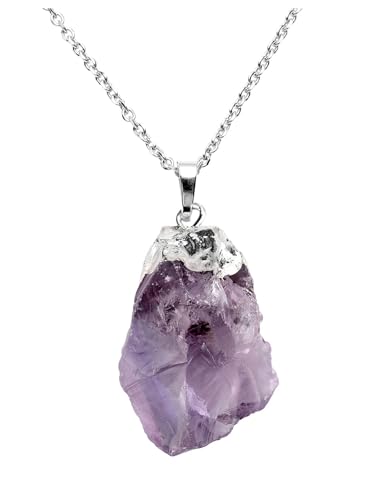 JSDDE Collier Pendentif Irrégulier en Améthyste Naturelle pour Femme Homme Collier de Cristal en Pierre Précieuse Améthyste Brute Véritable Galvanoplastie...