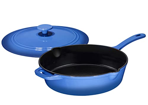 Bruntmor-5qt-Blue-Enameled-Cast-Iron-Skillets-With-Lid-and-handle-Non-Stick-Cookware-And-Grill-For-Casserole-Dish-5-Quarts-Cast-Iron-Skillets-Grill-Frying-PanSaute-panBakeware
