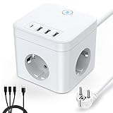 【Seguridad y confiabilidad】: cubo enchufe multiple con indicador LED, 16 A permite controlar las salidas de AC y los puertos USB, mientras que las cubiertas de seguridad protegen a sus niños y mascotas de cada salida no utilizada.regleta enchufes usb Proporciona 350 julios de protección contra sobretensiones para mantener sus dispositivos conectados a salvo de daños.
