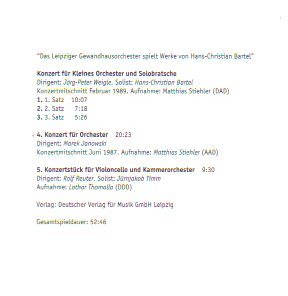 Das Leipziger Gewandhaus Orchester Spielt Werke von Hans-Christian Bartel