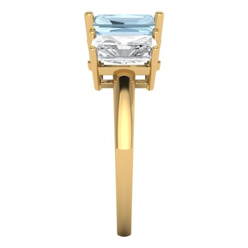 4 tcw Emerald Cut Engagement Ring for Women, 14K Solid Gold, Yellow Gold, Three-Stone Natural Aquamarine Bridal Anniversary Promise Ring3